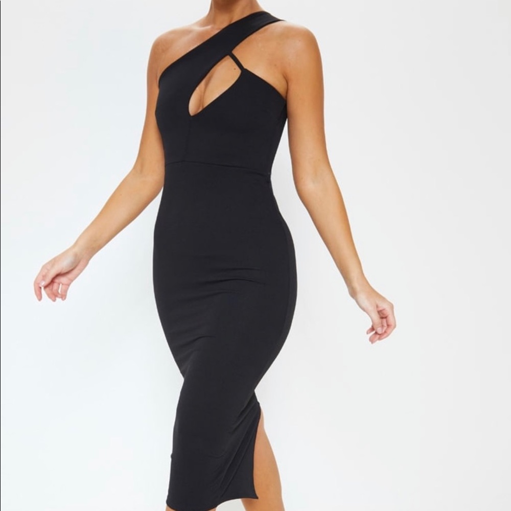 Black One Shoulder Asymmetric Dress